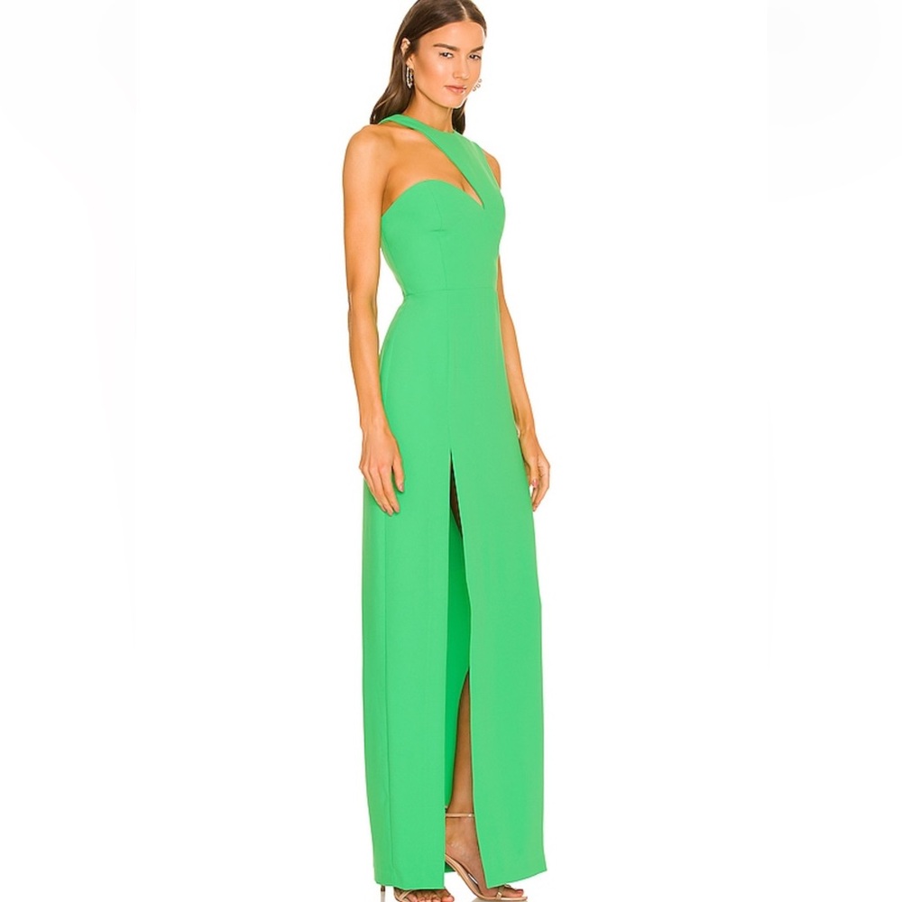 Amanda Uprichard | Revolve Gilda One-Shoulder Green Evening Gown with Thigh Slit - Picture 2 of 10